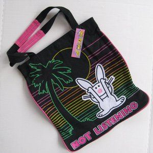 It's Happy Bunny Tote Bag Not Listening Vtg Y2K Tropical Stripes New Old Stock